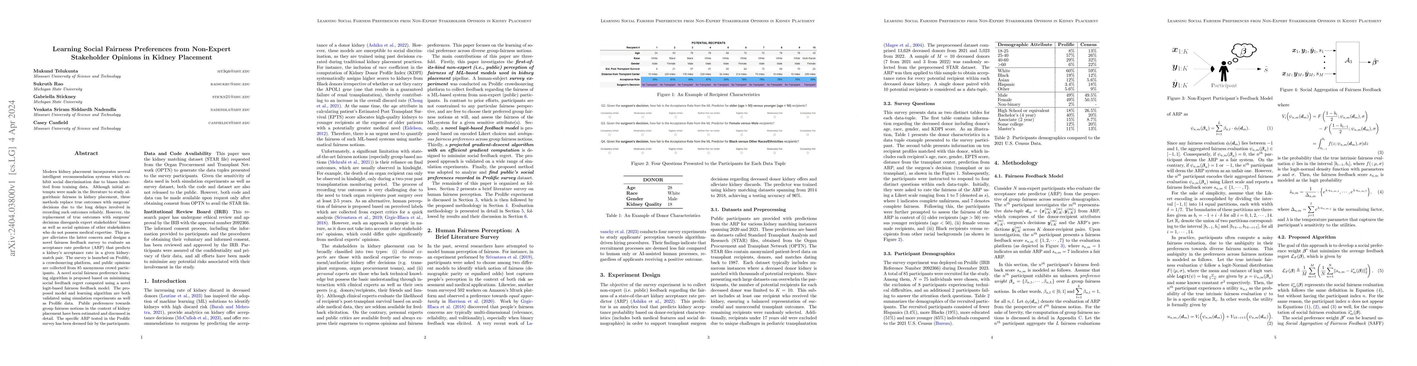 Thumbnail for Learning Social Fairness Preferences from Non-Expert Stakeholder
  Opinions in Kidney Placement
