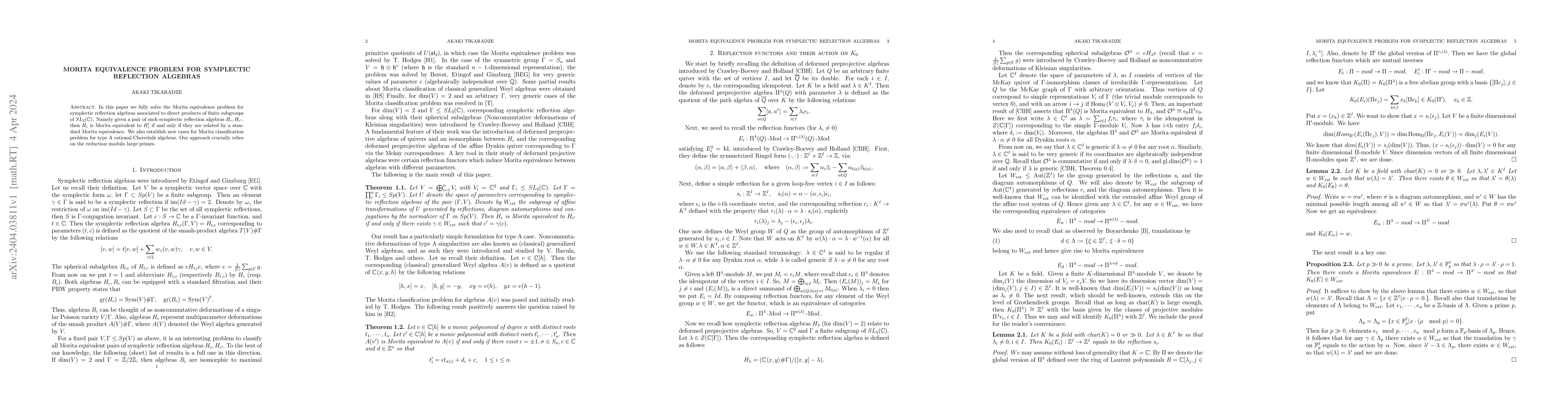 Thumbnail for Morita equivalence problem for symplectic reflection algebras