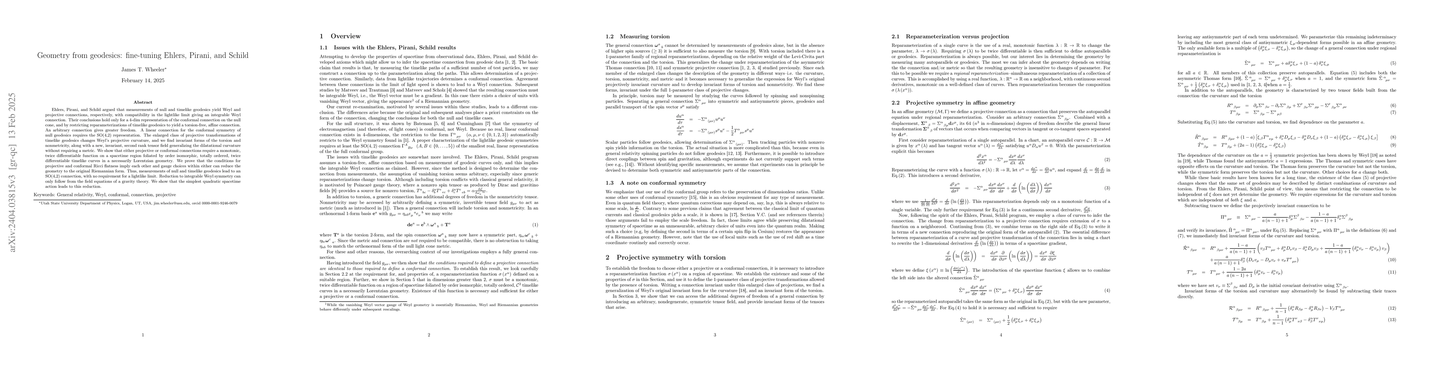 Thumbnail for Geometry from geodesics: fine-tuning Ehlers, Pirani, and Schild