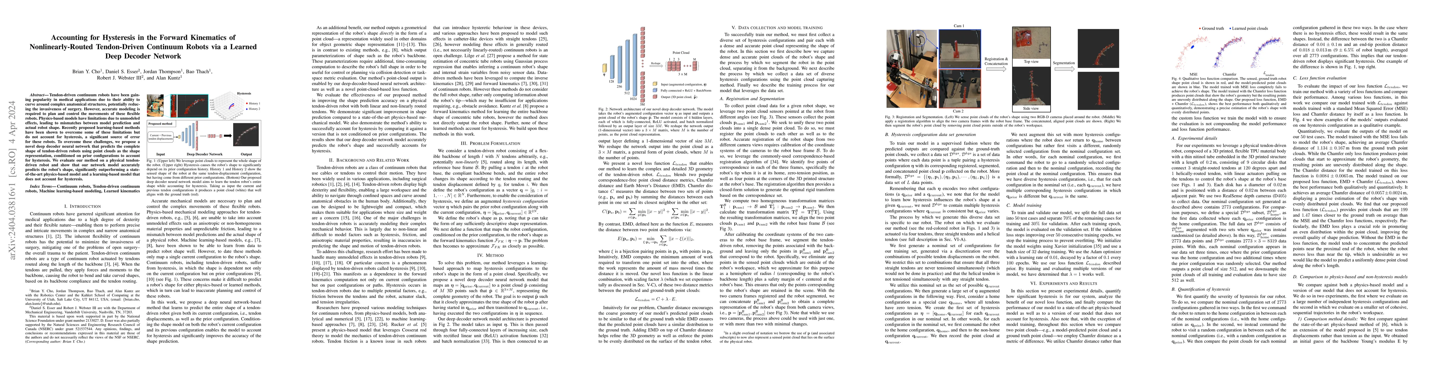 Thumbnail for Accounting for Hysteresis in the Forward Kinematics of
  Nonlinearly-Routed Tendon-Driven Continuum Robots via a Learned Deep Decoder
  Network