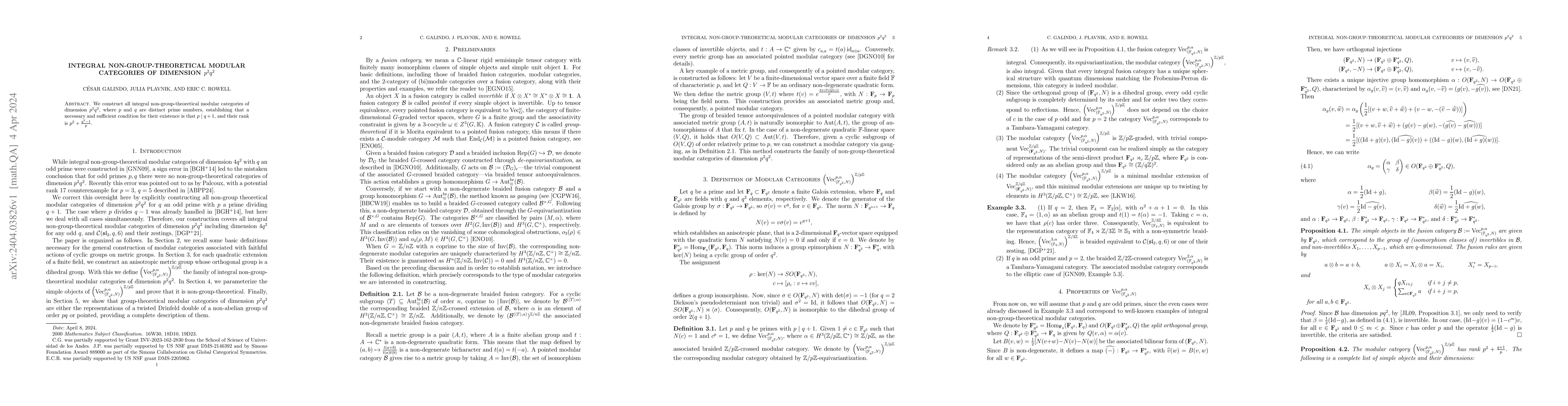 Thumbnail for Integral non-group-theoretical modular categories of dimension $p^2q^2$