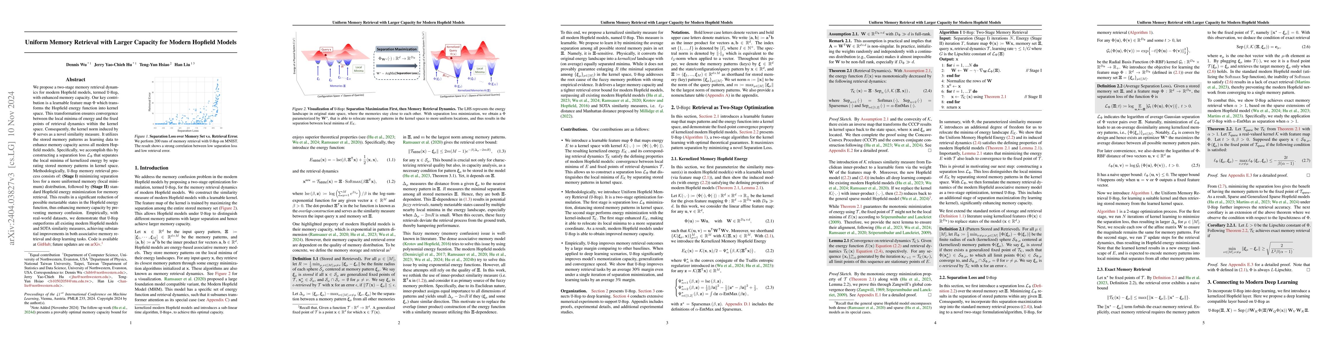 Thumbnail for Uniform Memory Retrieval with Larger Capacity for Modern Hopfield Models