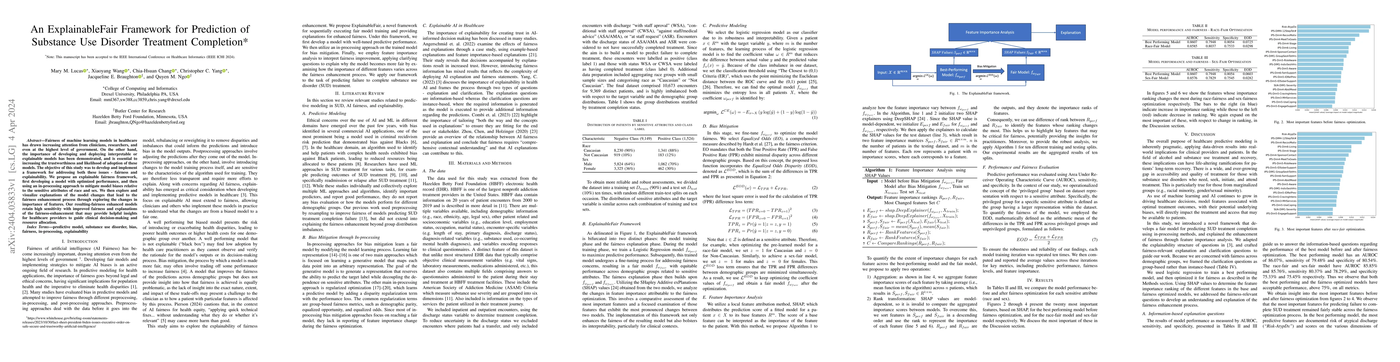 Thumbnail for An ExplainableFair Framework for Prediction of Substance Use Disorder
  Treatment Completion