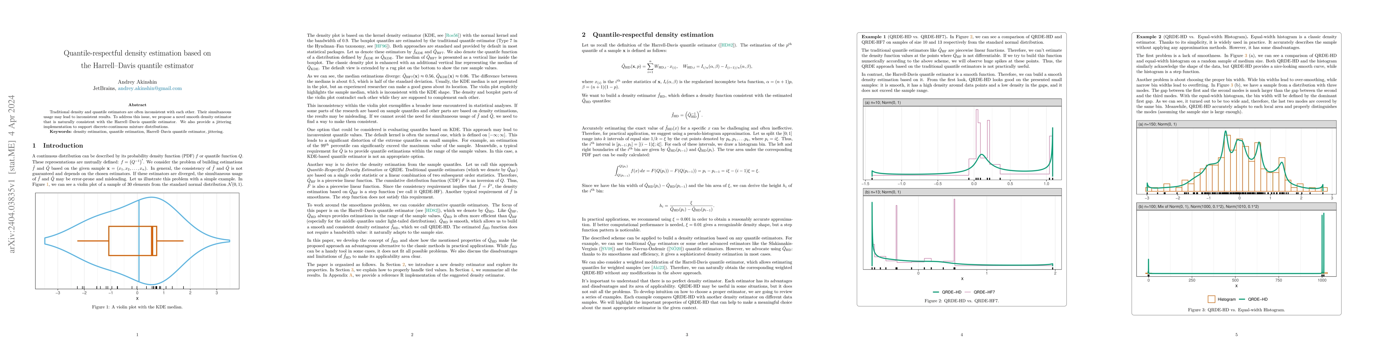 Thumbnail for Quantile-respectful density estimation based on the Harrell-Davis
  quantile estimator