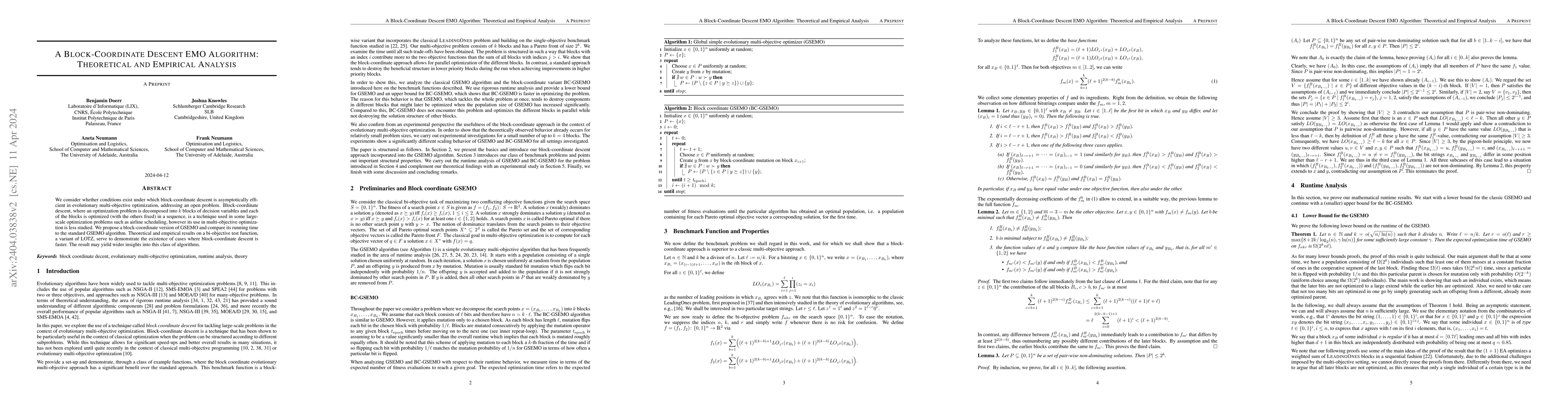 Thumbnail for A Block-Coordinate Descent EMO Algorithm: Theoretical and Empirical
  Analysis