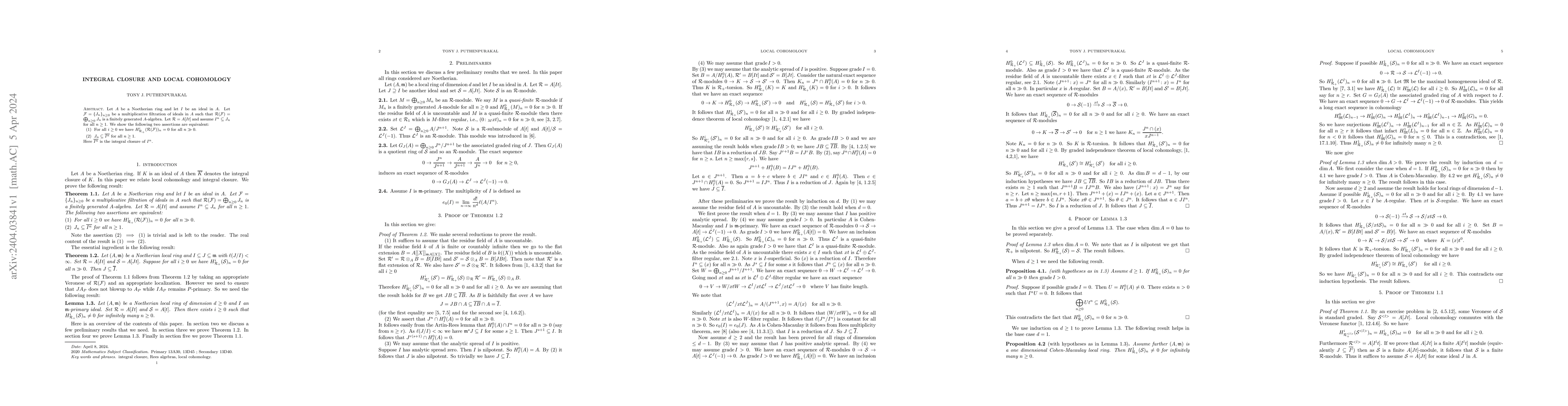 Thumbnail for Integral closure and local cohomology