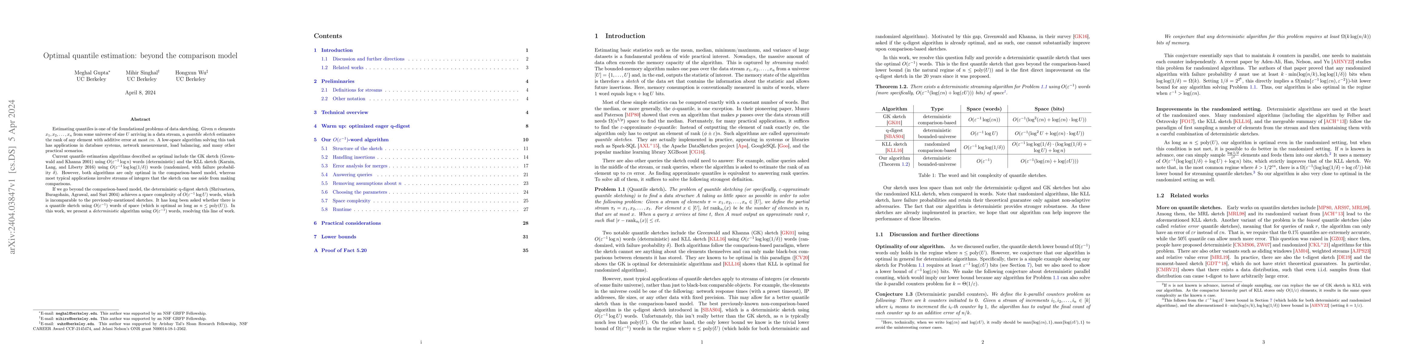 Thumbnail for Optimal quantile estimation: beyond the comparison model