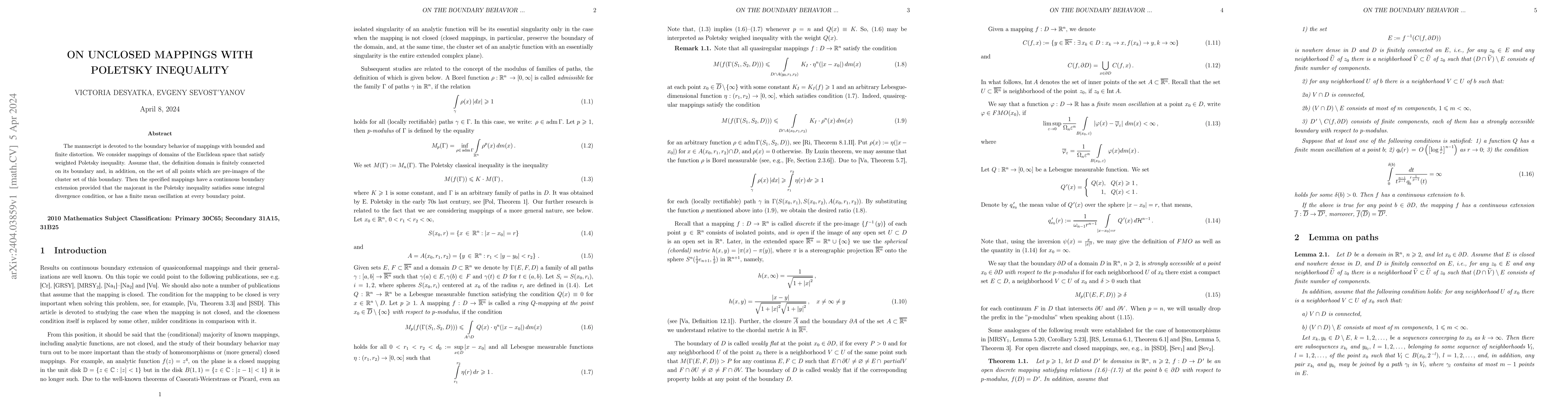 Thumbnail for On unclosed mappings with Poletsky inequality