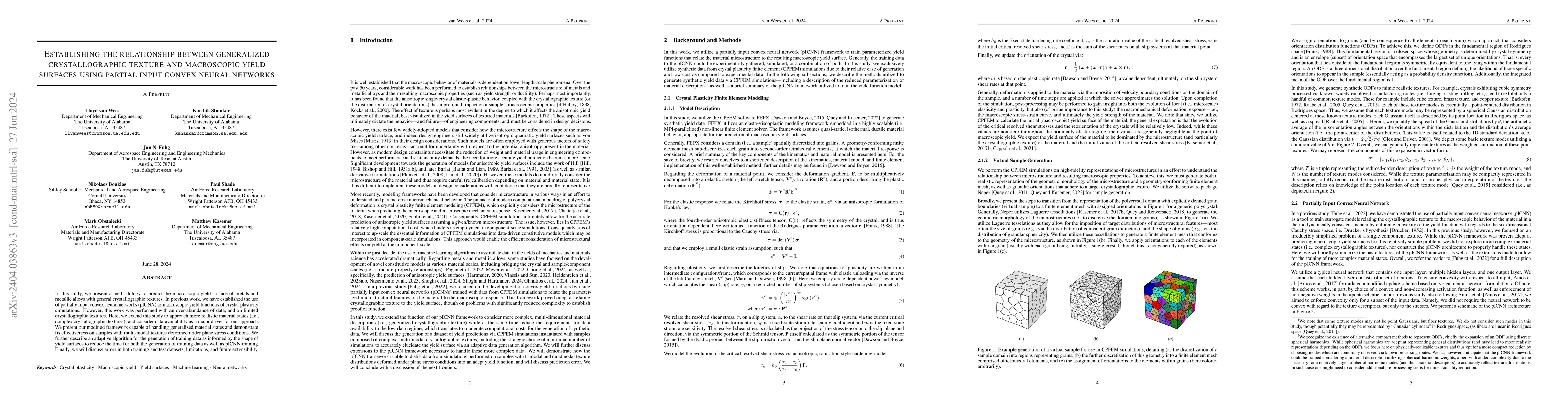 Thumbnail for Establishing the relationship between generalized crystallographic
  texture and macroscopic yield surfaces using partial input convex neural
  networks