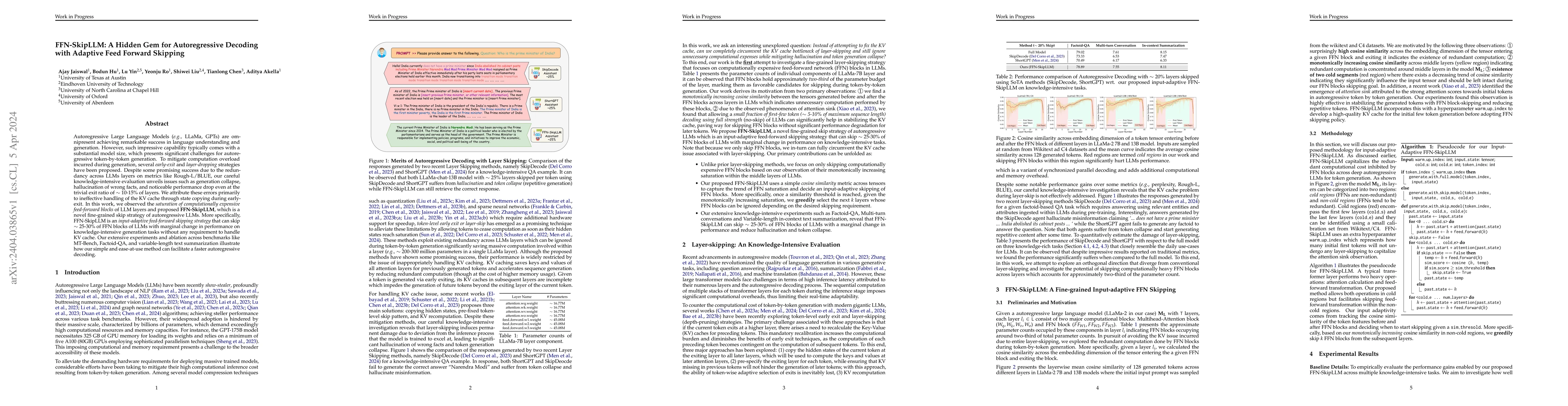 Thumbnail for FFN-SkipLLM: A Hidden Gem for Autoregressive Decoding with Adaptive Feed
  Forward Skipping