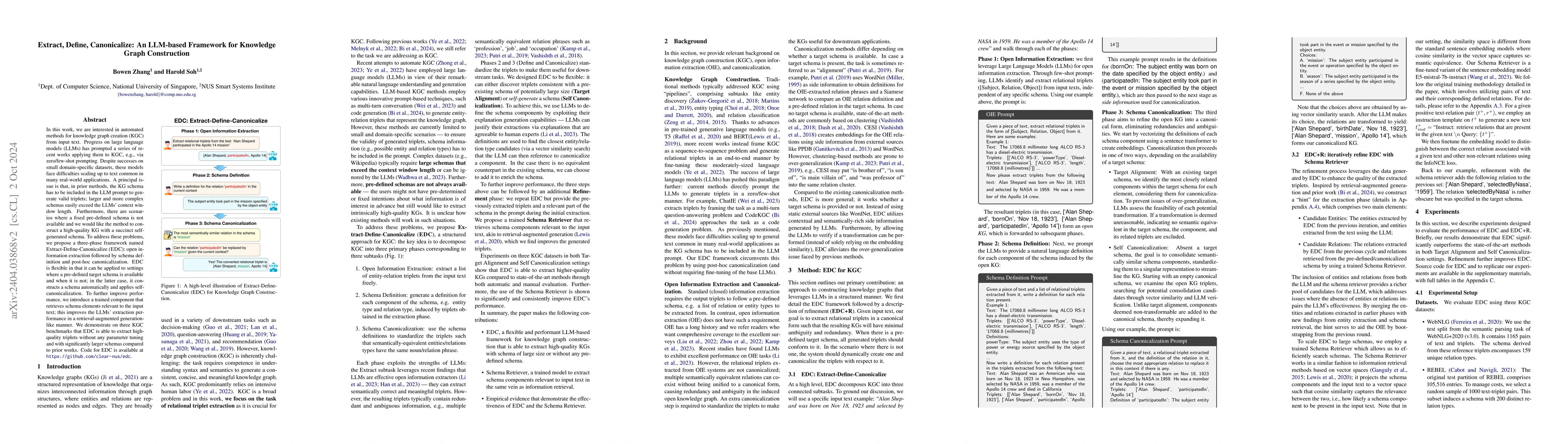 Thumbnail for Extract, Define, Canonicalize: An LLM-based Framework for Knowledge
  Graph Construction