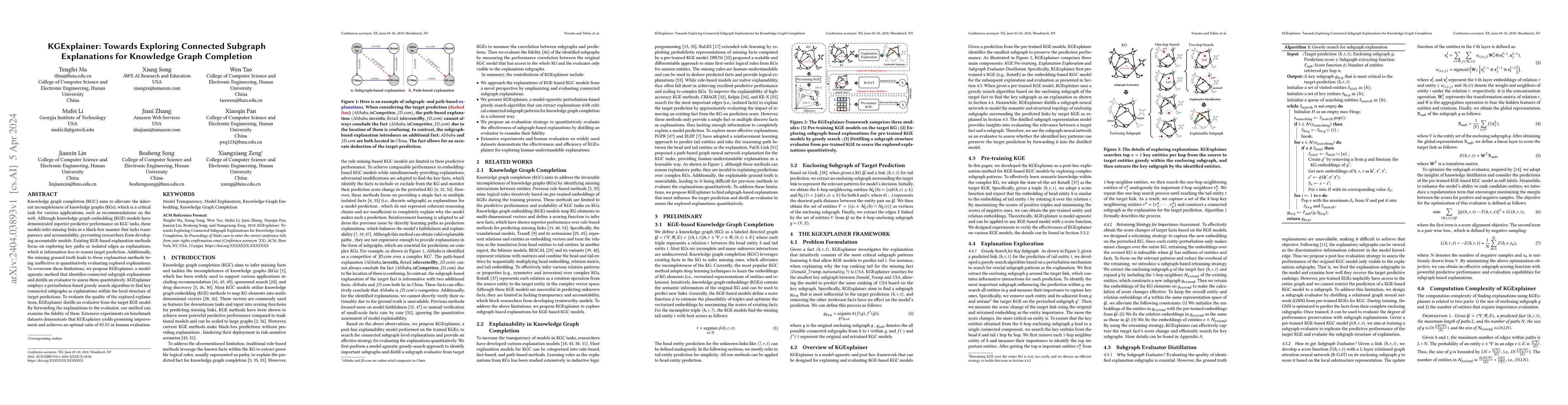 Thumbnail for KGExplainer: Towards Exploring Connected Subgraph Explanations for
  Knowledge Graph Completion