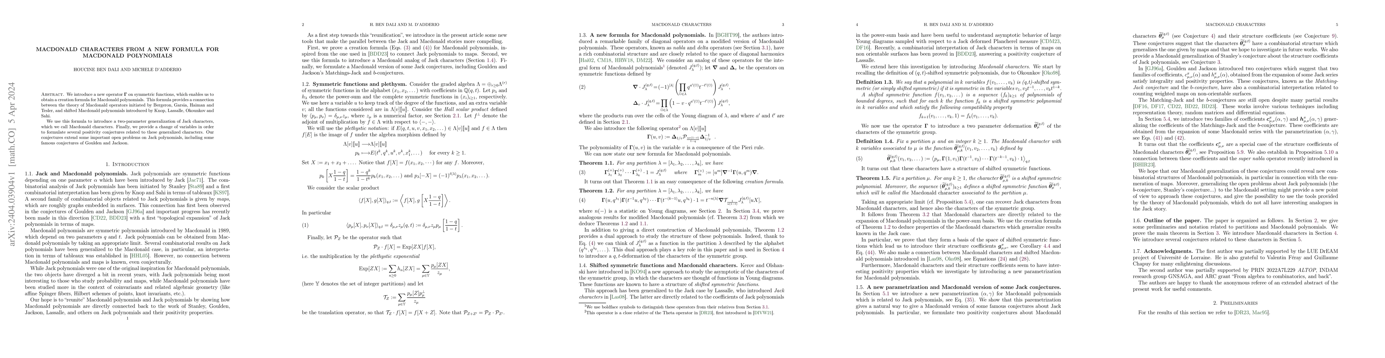 Thumbnail for Macdonald characters from a new formula for Macdonald polynomials