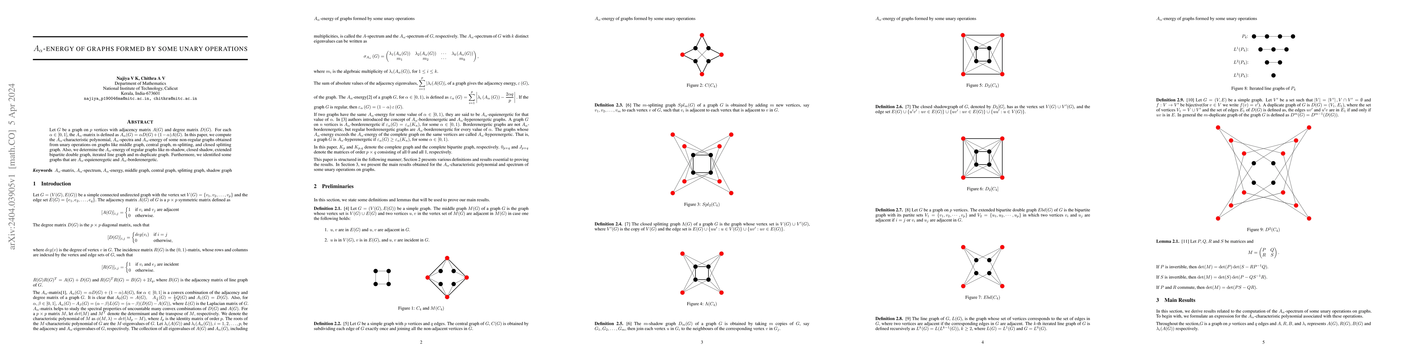 Thumbnail for $A_\alpha$-energy of graphs formed by some unary operations