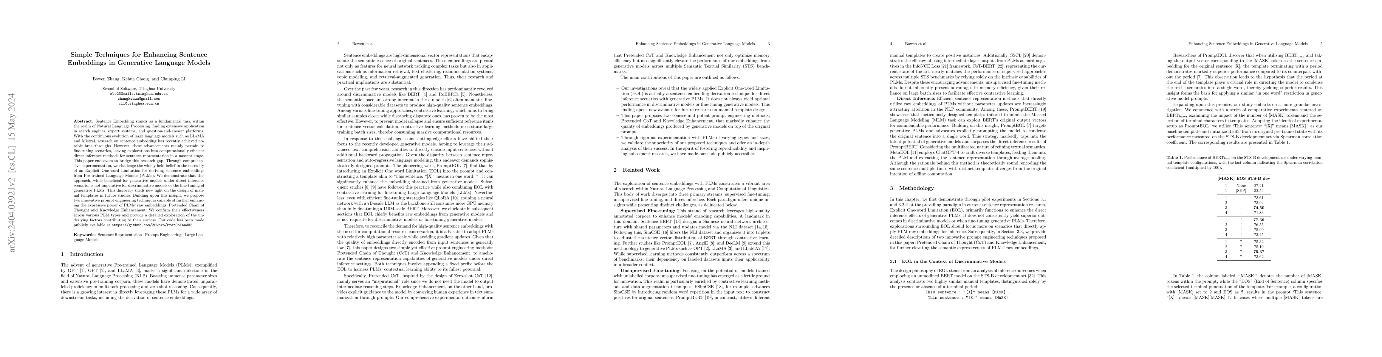 Thumbnail for Simple Techniques for Enhancing Sentence Embeddings in Generative
  Language Models