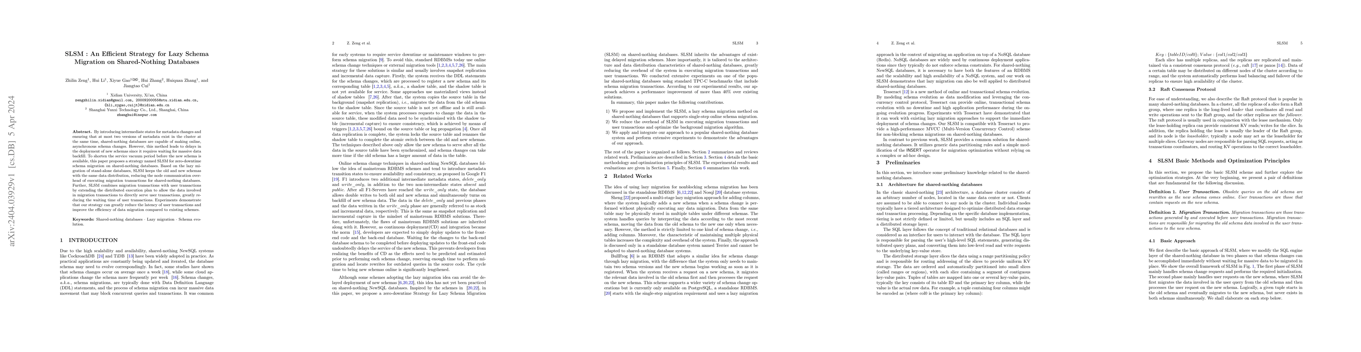 Thumbnail for SLSM : An Efficient Strategy for Lazy Schema Migration on Shared-Nothing
  Databases