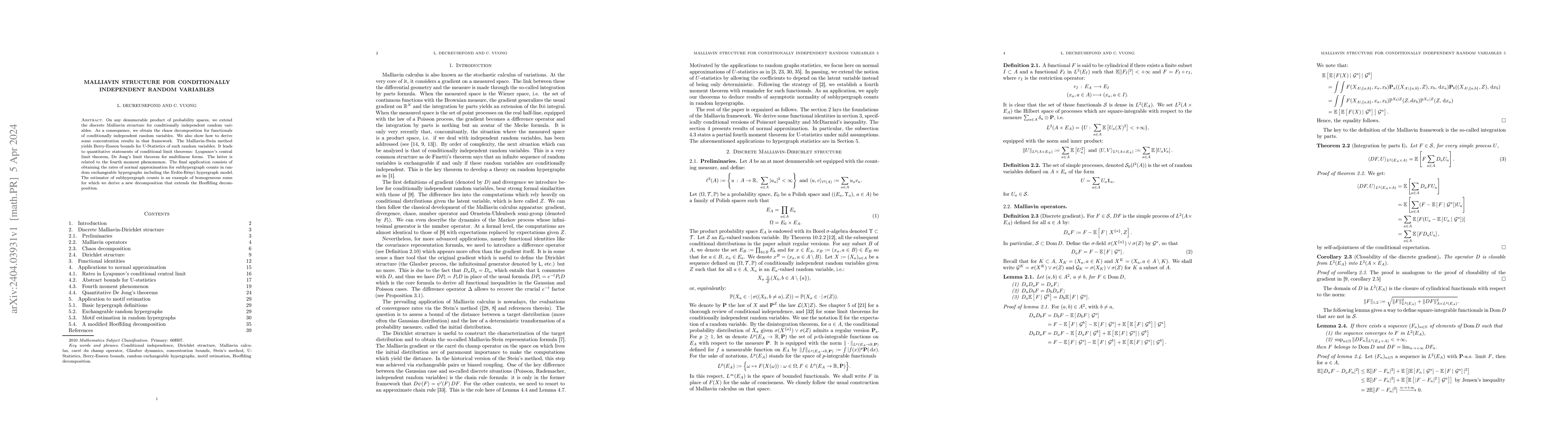 Thumbnail for Malliavin structure for conditionally independent random variables