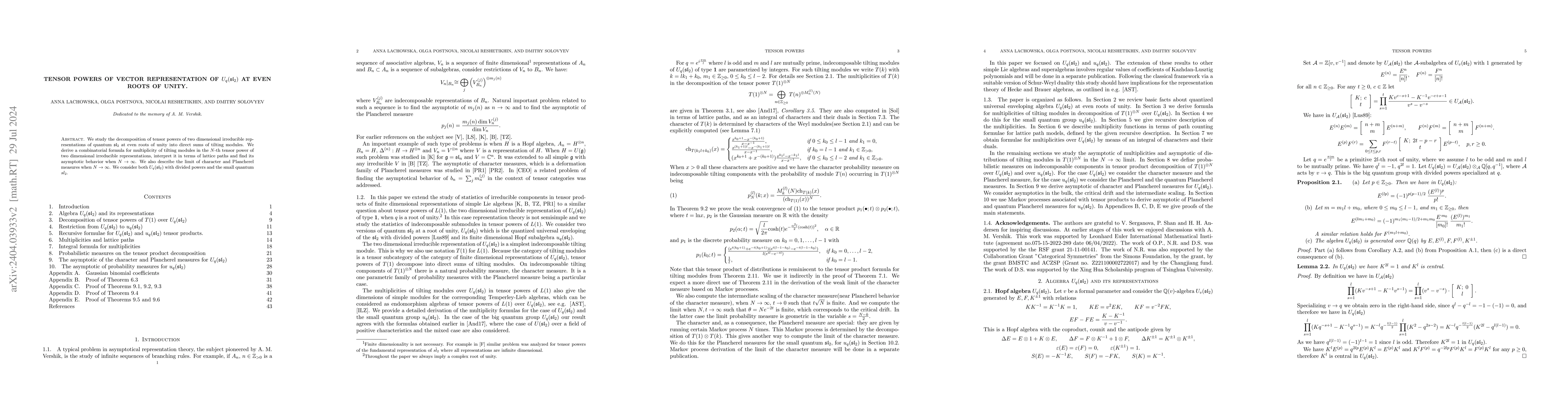 Thumbnail for Tensor powers of vector representation of $U_q(\mathfrak{sl}_2)$ at even
  roots of unity