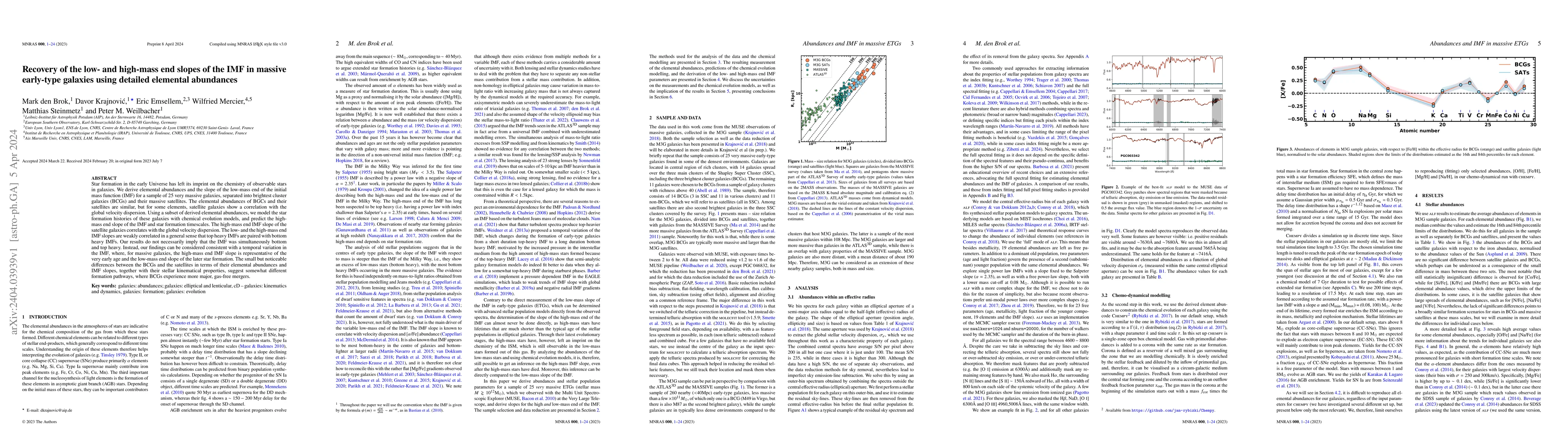 Thumbnail for Recovery of the low- and high-mass end slopes of the IMF in massive
  early-type galaxies using detailed elemental abundances