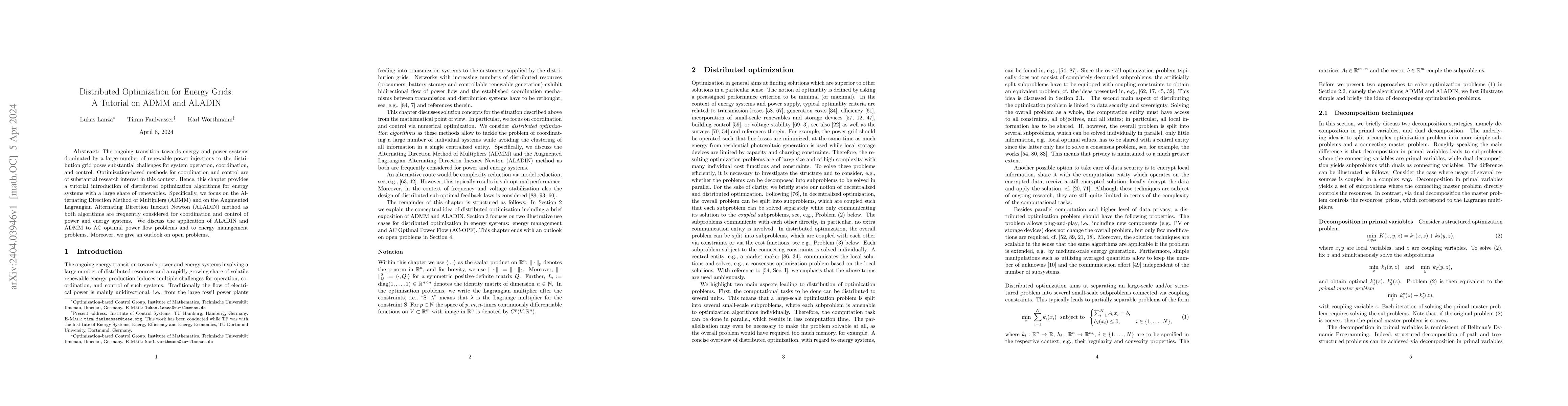 Thumbnail for Distributed Optimization for Energy Grids: A Tutorial on ADMM and ALADIN