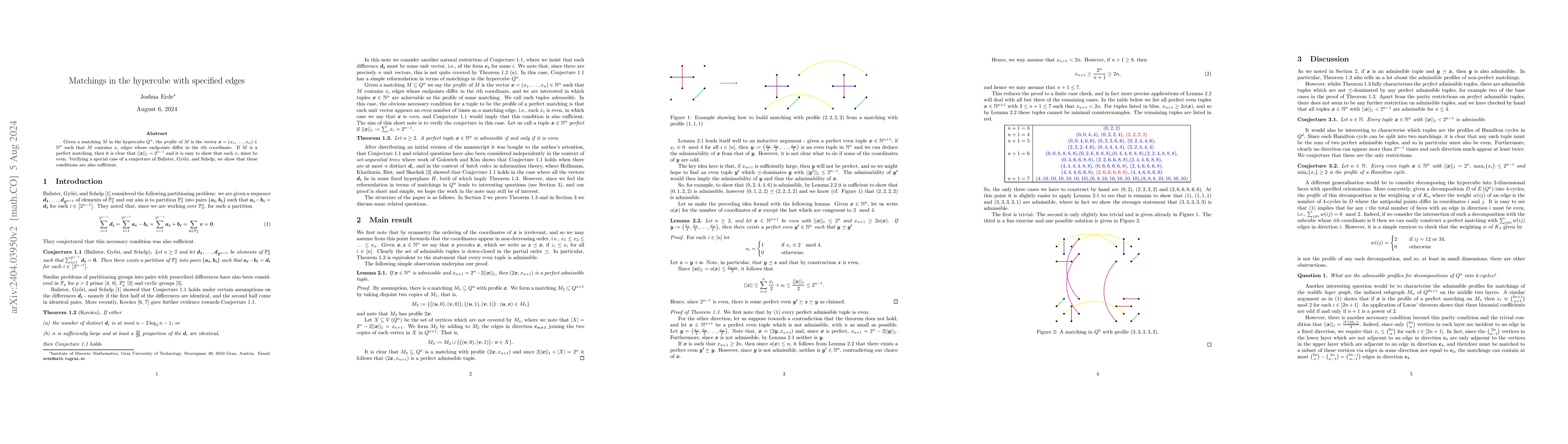Thumbnail for Matchings in the hypercube with specified edges