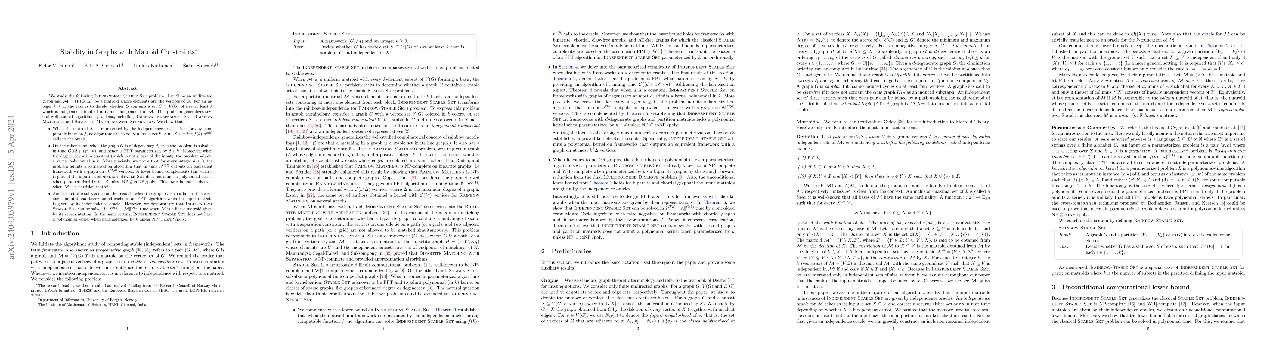 Thumbnail for Stability in Graphs with Matroid Constraints