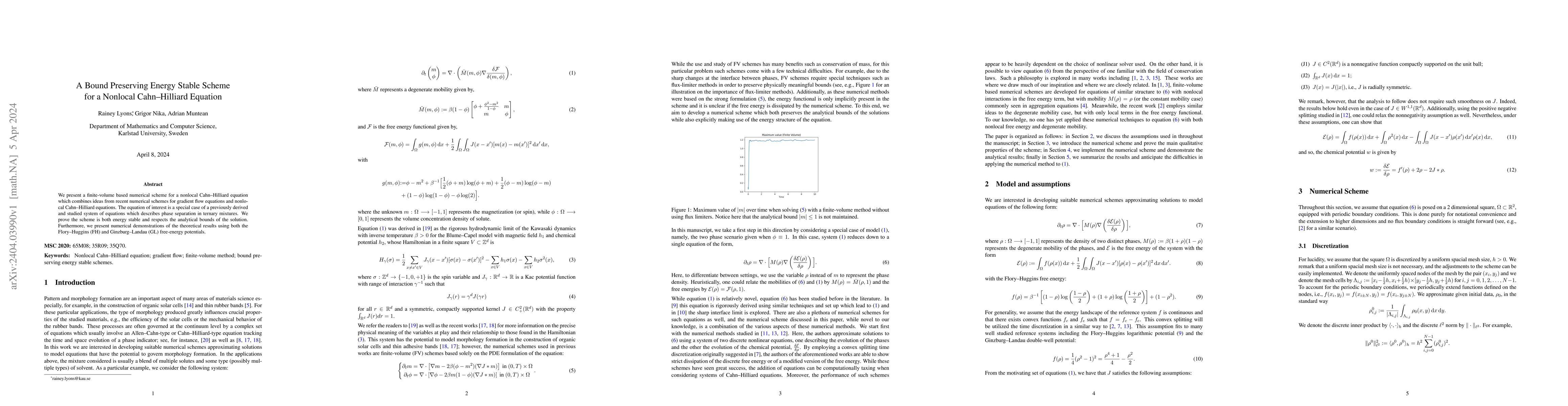 Thumbnail for A Bound Preserving Energy Stable Scheme for a Nonlocal Cahn-Hilliard
  Equation