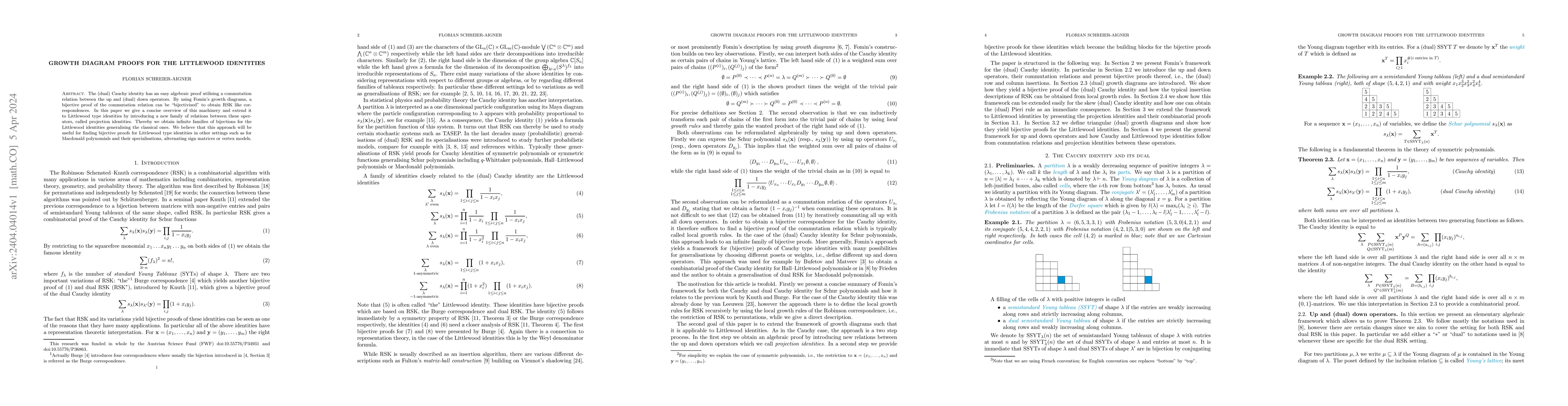 Thumbnail for Growth diagram proofs for the Littlewood identities