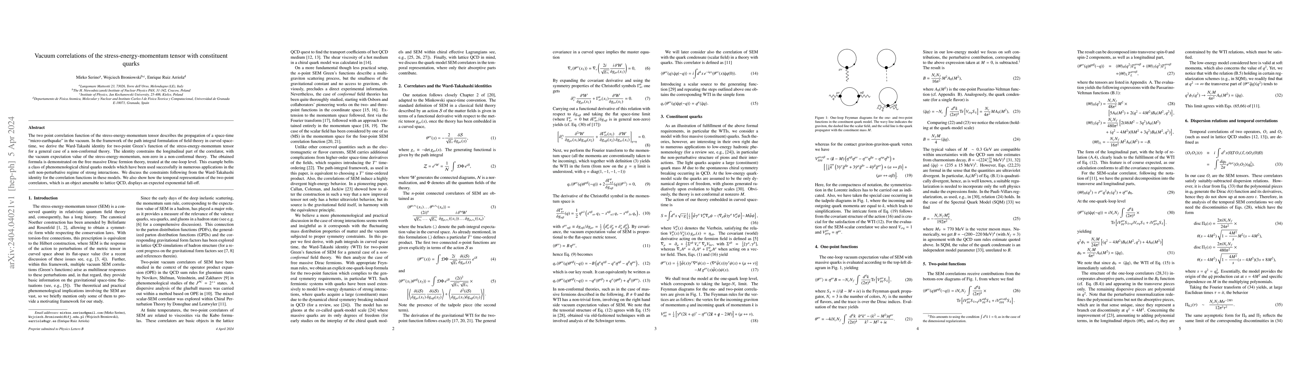 Thumbnail for Vacuum correlations of the stress-energy-momentum tensor with
  constituent quarks