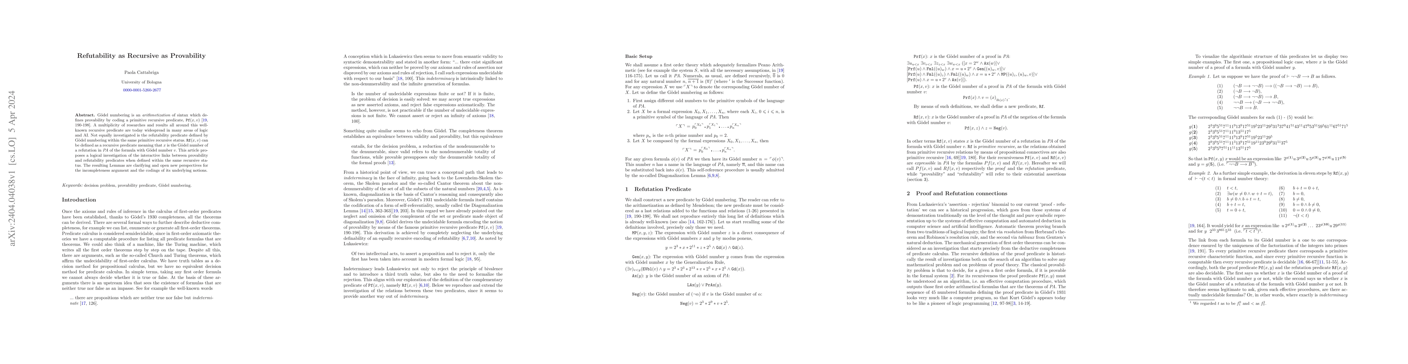 Thumbnail for Refutability as Recursive as Provability