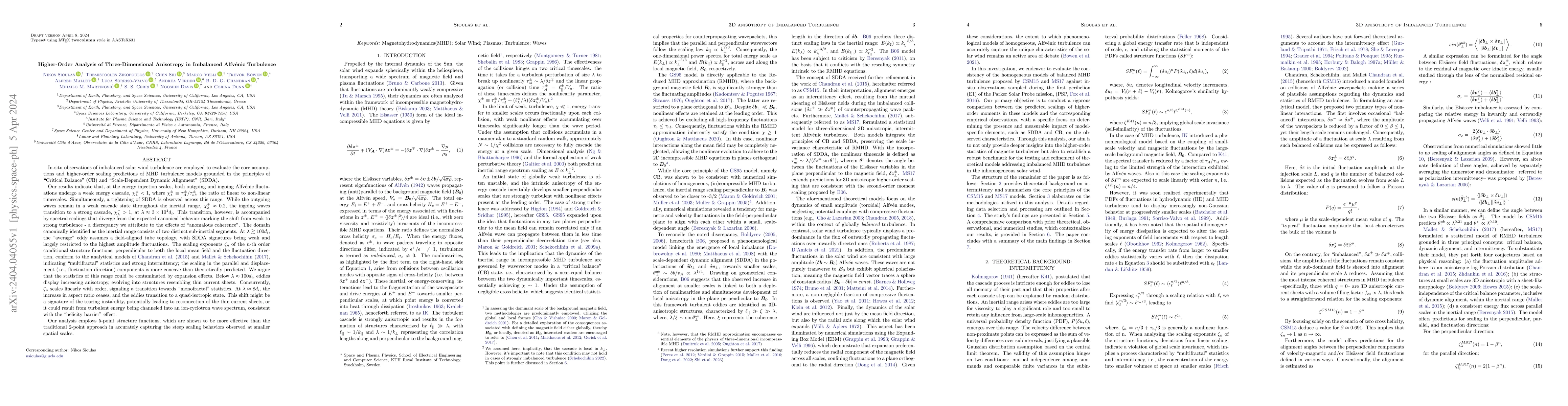 Thumbnail for Higher-Order Analysis of Three-Dimensional Anisotropy in Imbalanced
  Alfv\'enic Turbulence
