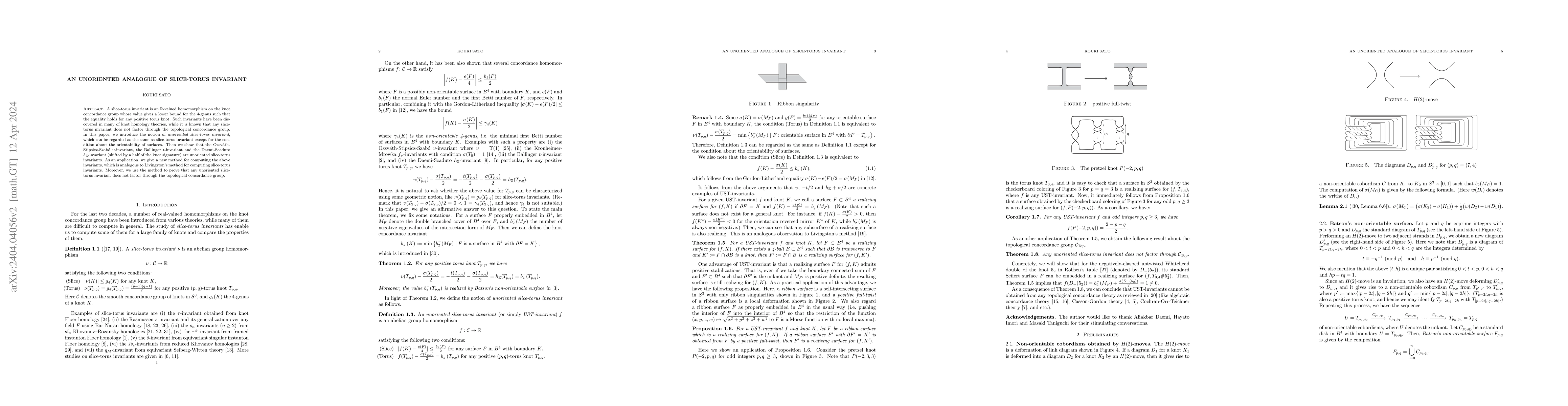 Thumbnail for An unoriented analogue of slice-torus invariant