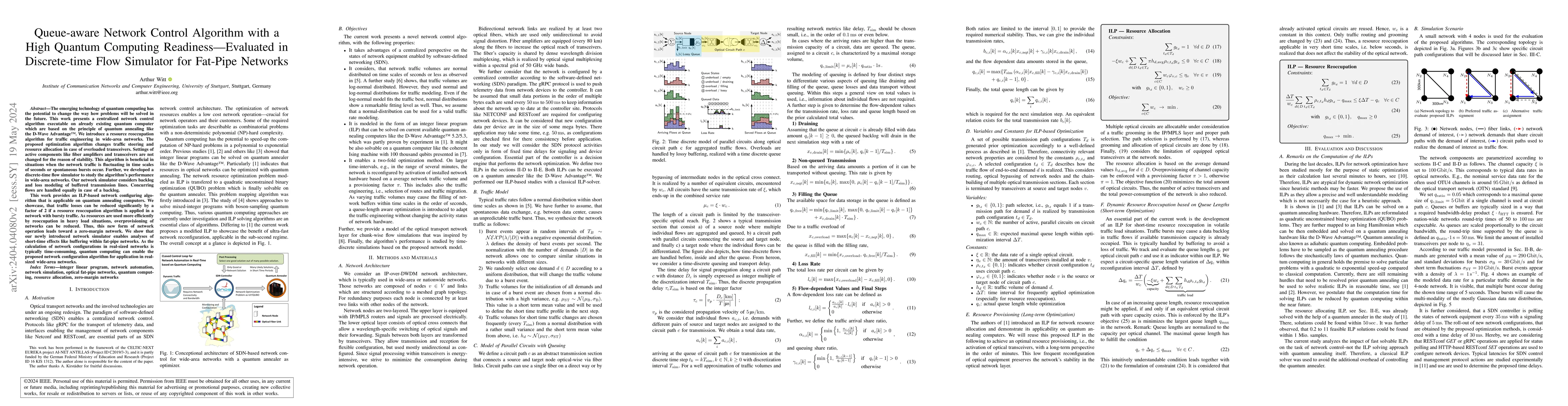 Thumbnail for Queue-aware Network Control Algorithm with a High Quantum Computing
  Readiness-Evaluated in Discrete-time Flow Simulator for Fat-Pipe Networks
