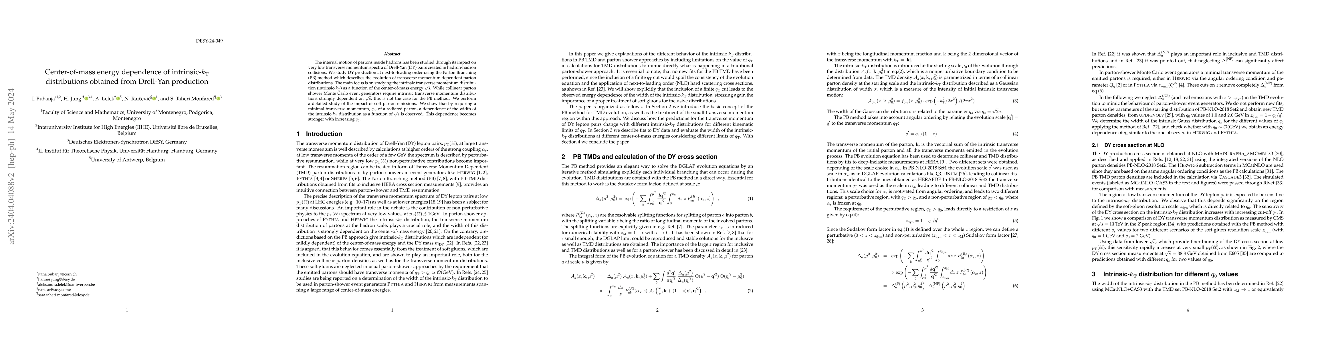Thumbnail for Center-of-mass energy dependence of intrinsic-$k_T$ distributions
  obtained from Drell-Yan production