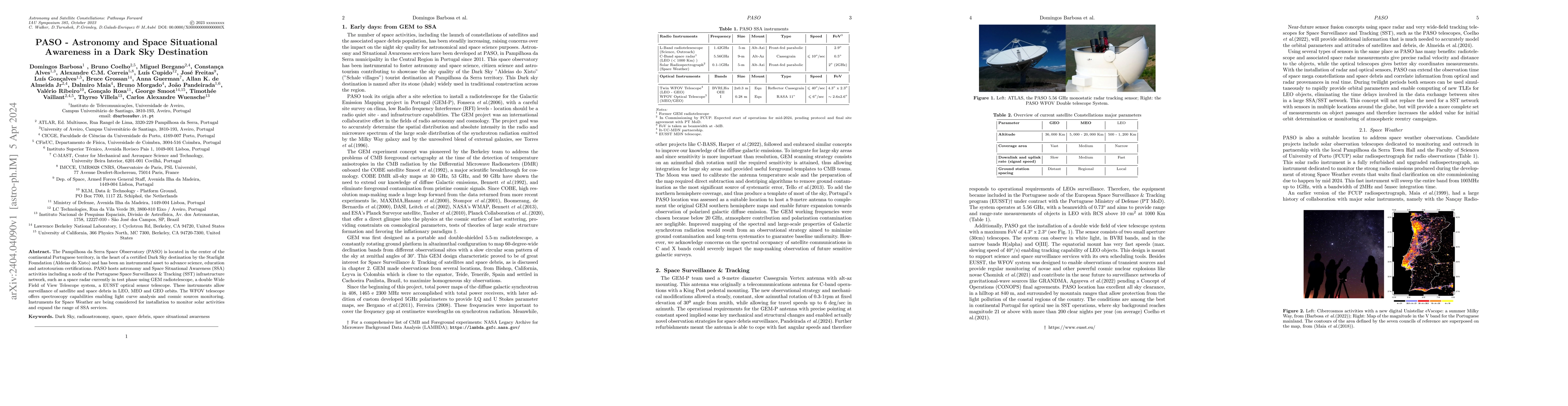 Thumbnail for PASO -- Astronomy and Space Situational Awareness in a Dark Sky
  Destination