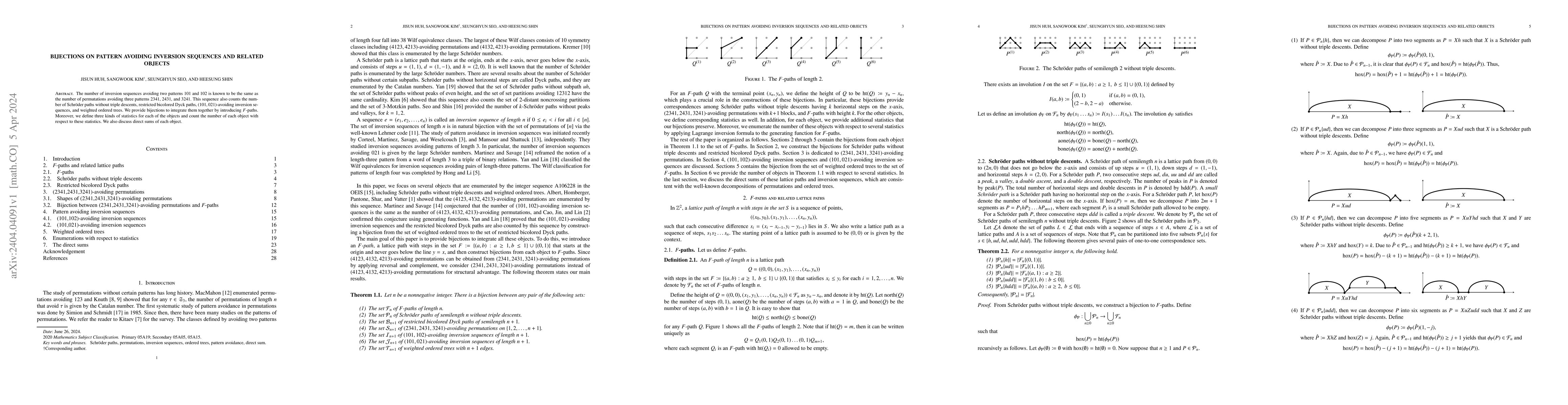 Thumbnail for Bijections on pattern avoiding inversion sequences and related objects