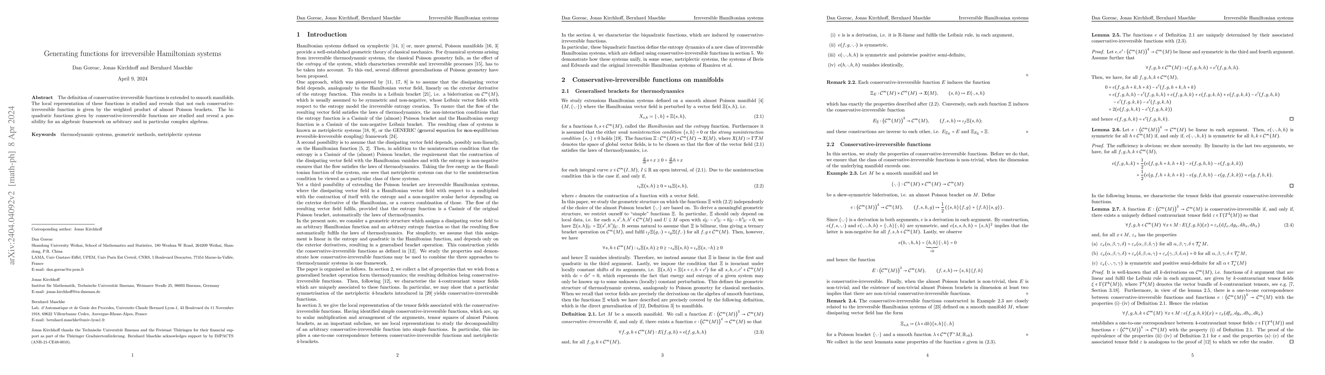 Thumbnail for Generating functions for irreversible Hamiltonian systems