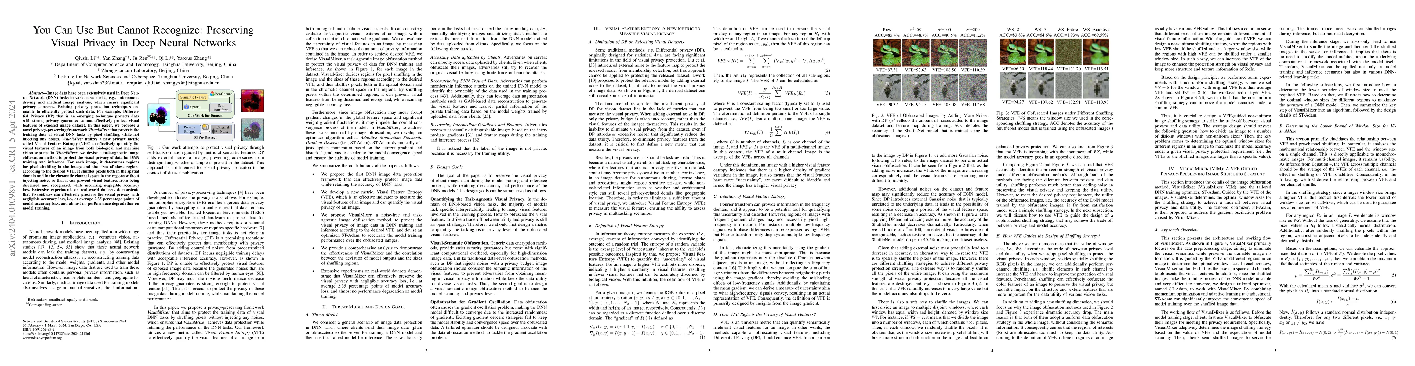 Thumbnail for You Can Use But Cannot Recognize: Preserving Visual Privacy in Deep
  Neural Networks
