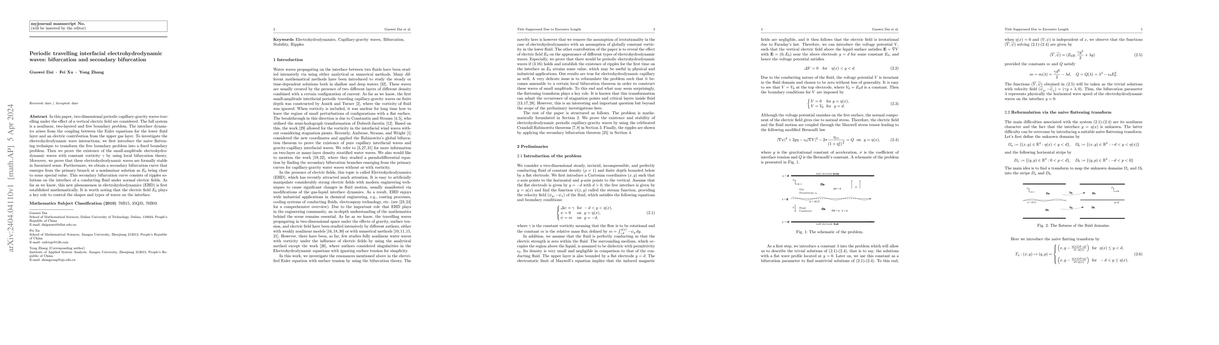 Thumbnail for Periodic travelling interfacial electrohydrodynamic waves: bifurcation
  and secondary bifurcation