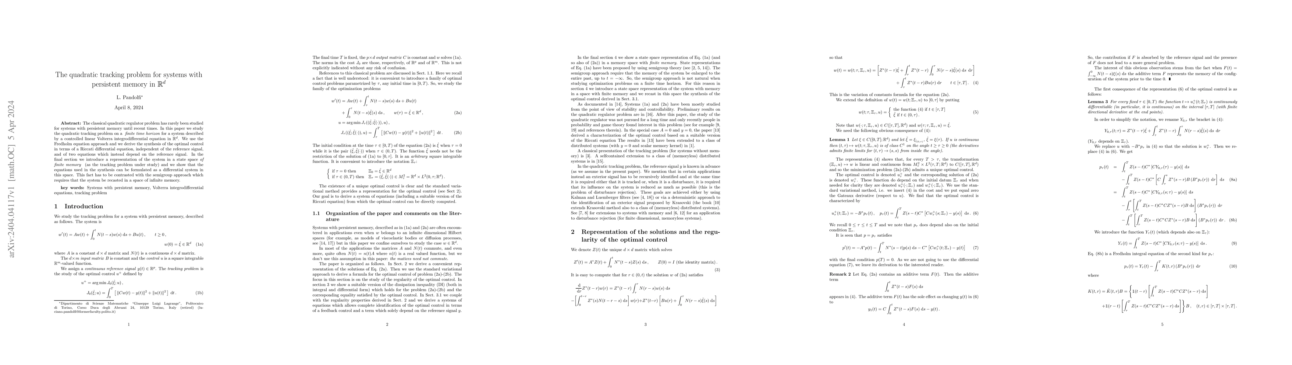 Thumbnail for The quadratic tracking problem for systems with persistent memory in
  $\zzr^d$