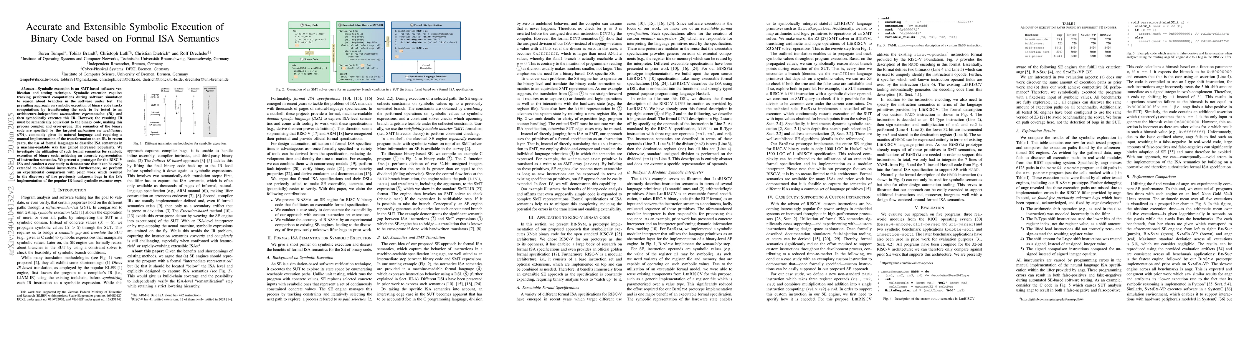Thumbnail for BinSym: Binary-Level Symbolic Execution using Formal Descriptions of
  Instruction Semantics