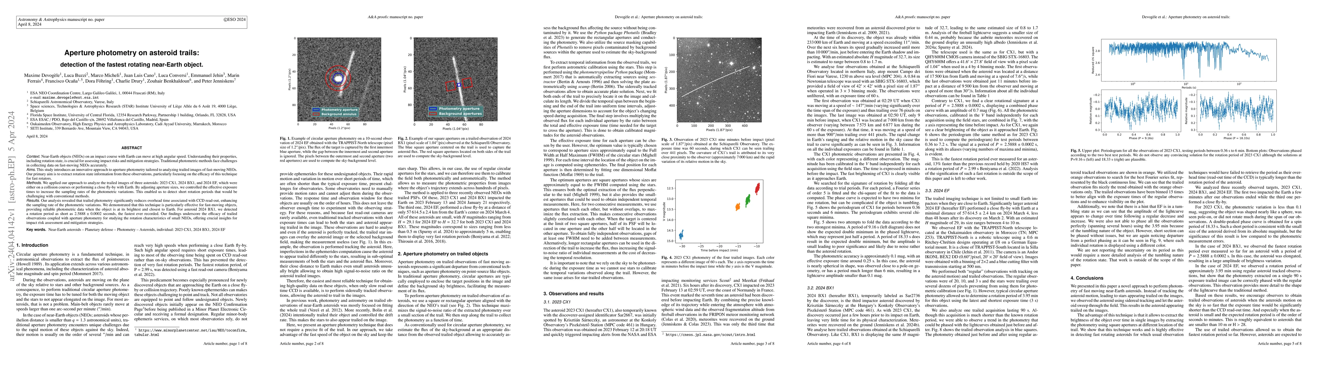 Thumbnail for Aperture photometry on asteroid trails: detection of the fastest
  rotating near-Earth object