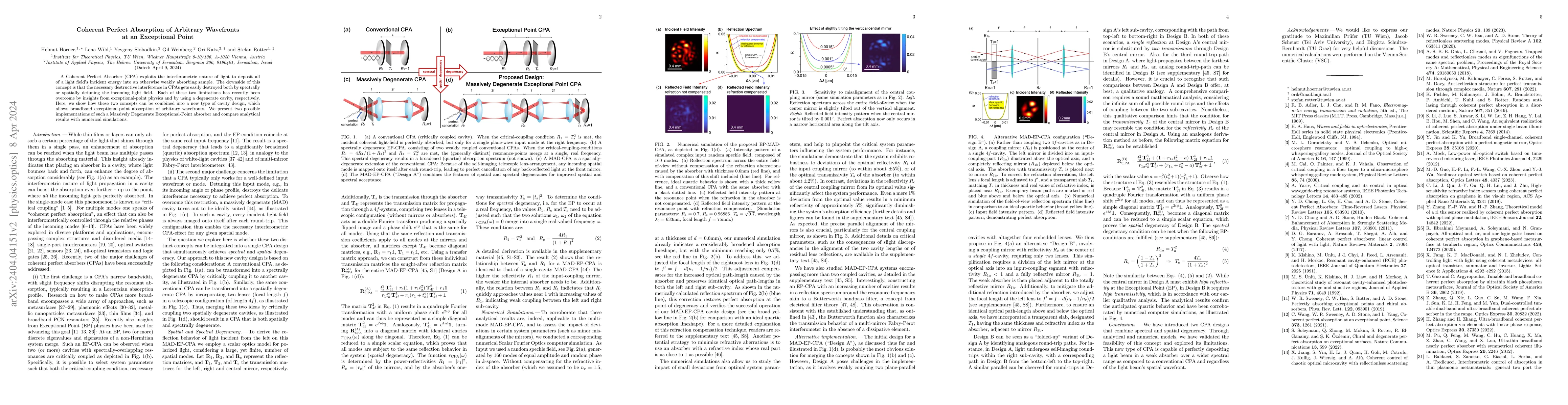 Thumbnail for Coherent Perfect Absorption of Arbitrary Wavefronts at an Exceptional
  Point