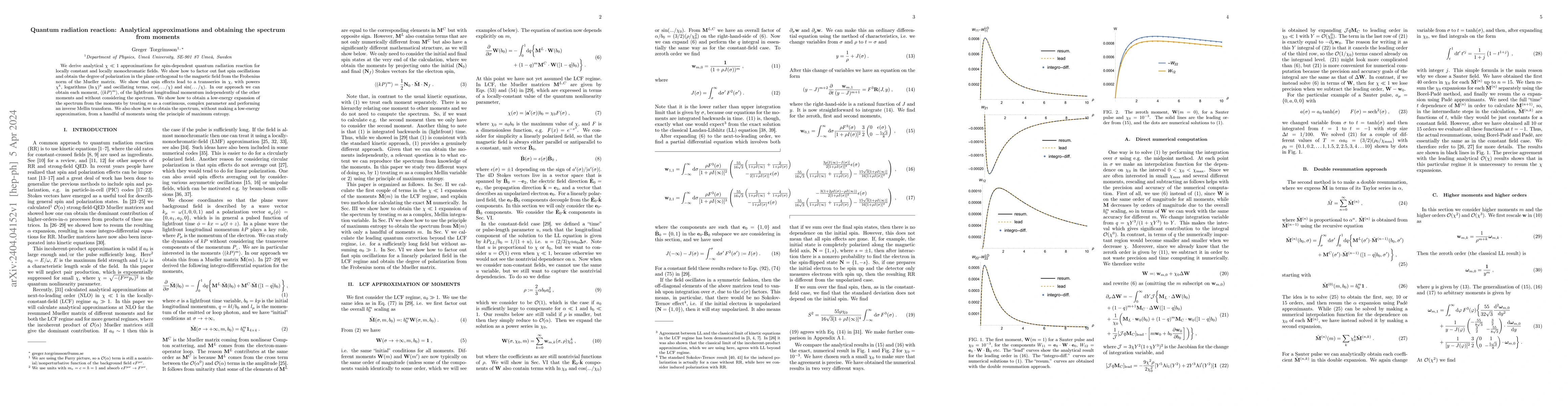 Thumbnail for Quantum radiation reaction: Analytical approximations and obtaining the
  spectrum from moments