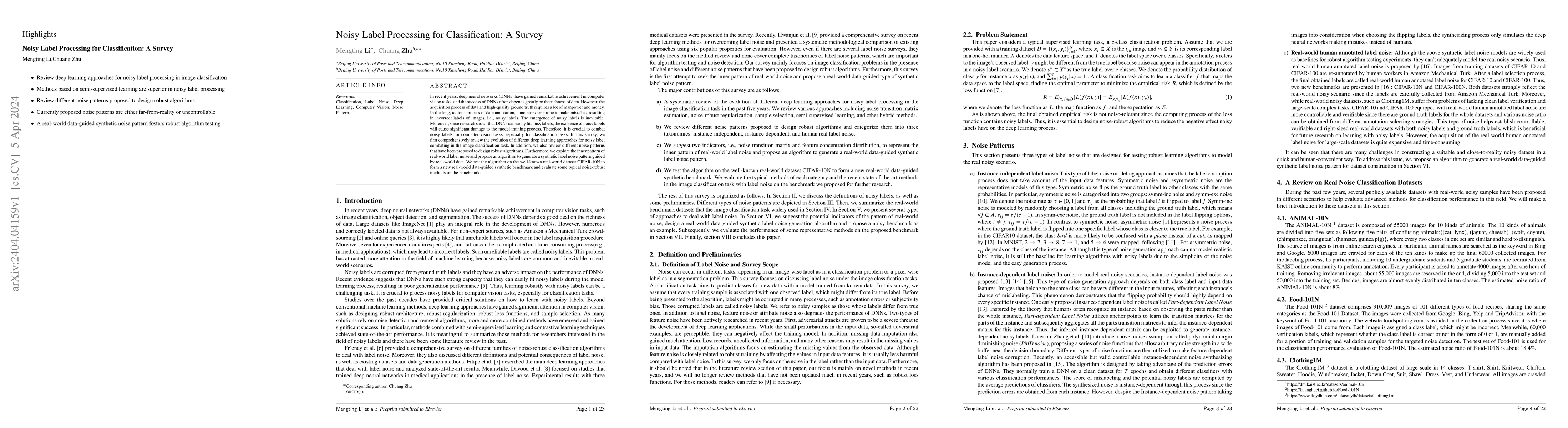 Thumbnail for Noisy Label Processing for Classification: A Survey