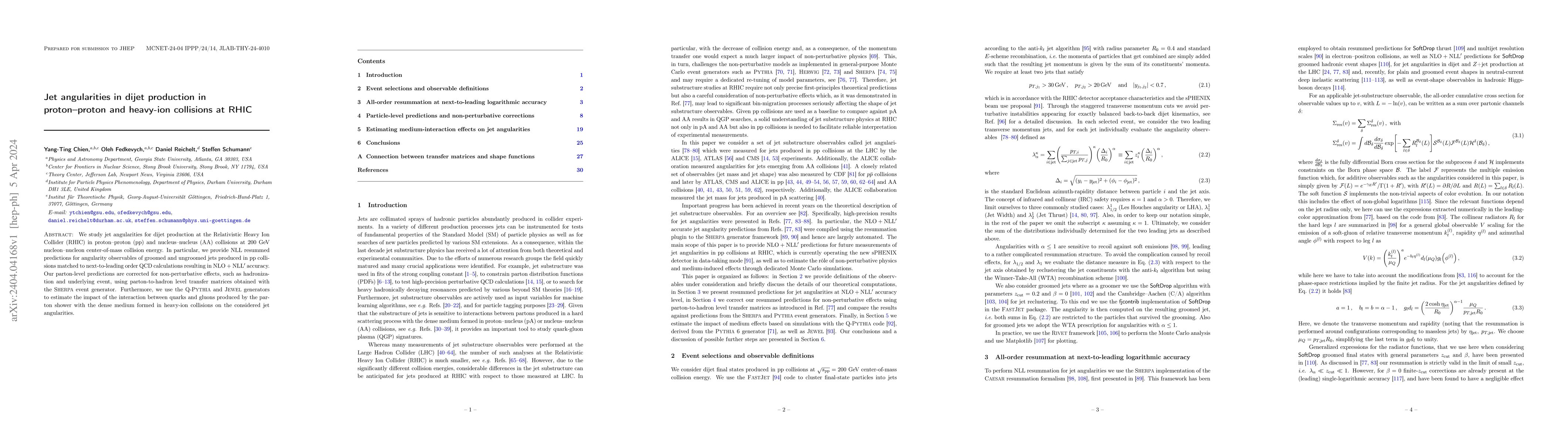 Thumbnail for Jet angularities in dijet production in proton-proton and heavy-ion
  collisions at RHIC