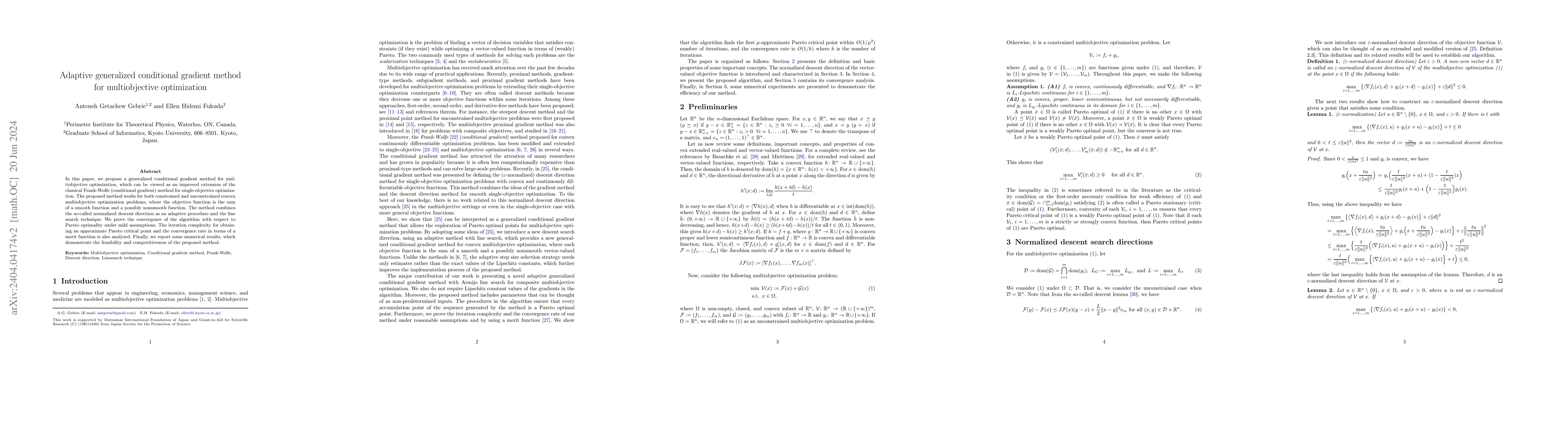 Thumbnail for Adaptive generalized conditional gradient method for multiobjective
  optimization