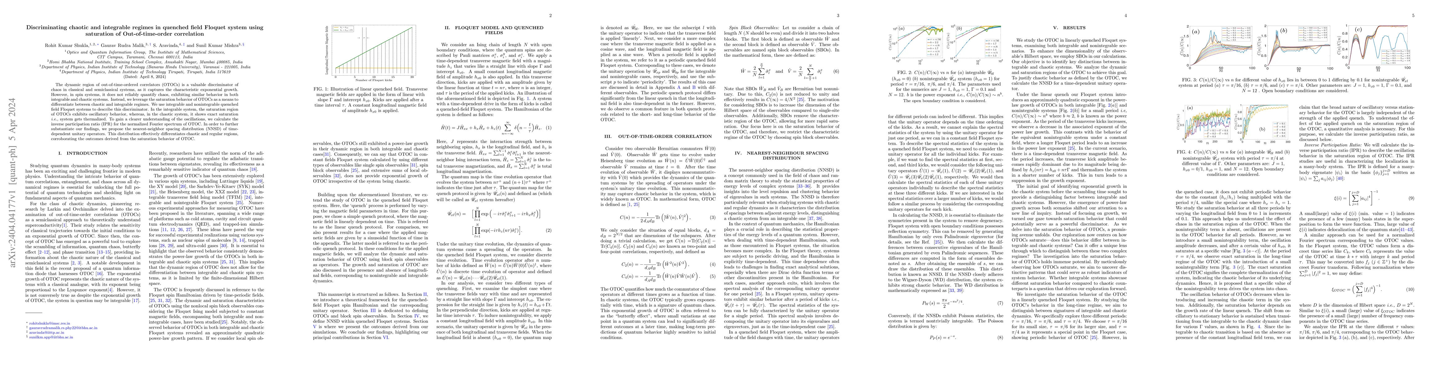 Thumbnail for Discriminating chaotic and integrable regimes in quenched field Floquet
  system using saturation of Out-of-time-order correlation