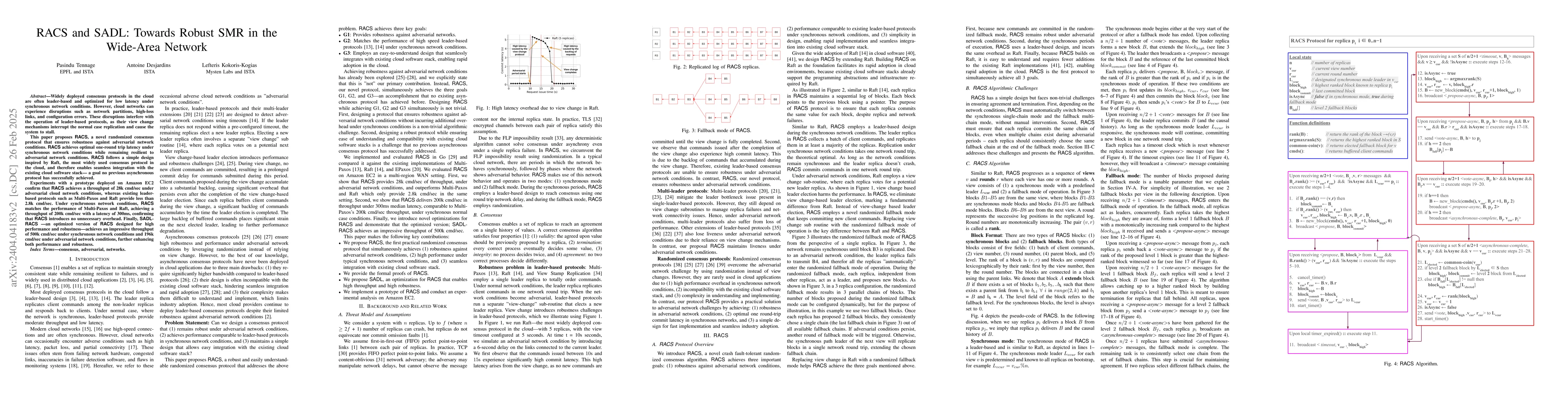 Thumbnail for RACS and SADL: Towards Robust SMR in the Wide-Area Network