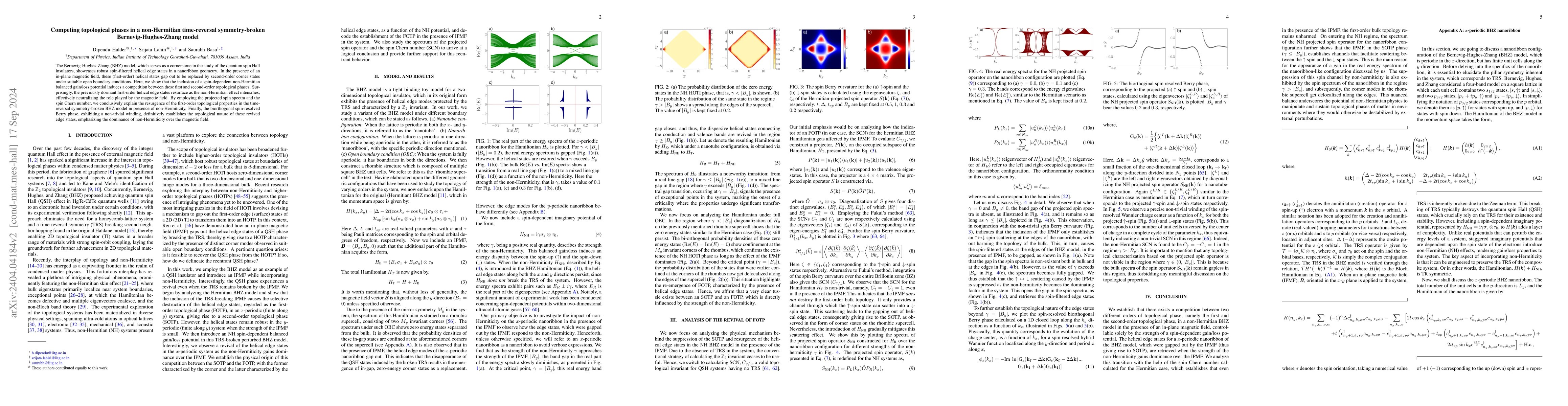 Thumbnail for Competing topological phases in a non-Hermitian time-reversal
  symmetry-broken Bernevig-Hughes-Zhang model